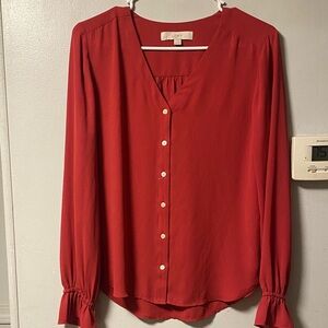 LOFT Vivid Brick red V-Neck Blouse